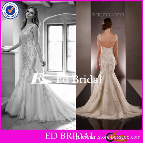 MG67 2015 Sweetheart Rhinestone beaded sequin Floor Length Fish Wedding Dresses